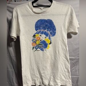 Vintage Fruit of the Loom White Tee with Blue and Yellow Graphic